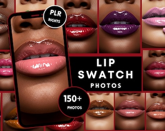 Luxury Lip Swatch Photos: Gloss Textures, Beauty Brand Graphics (PLR Rights)
