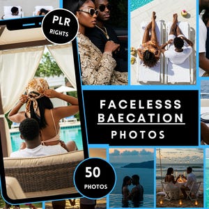 顔のない黒人カップルのストック写真｜メラニン色素のベケーション画像50枚｜Reels、TikTok、Canva、IG、コンテンツクリエイター向けPLRバンドル