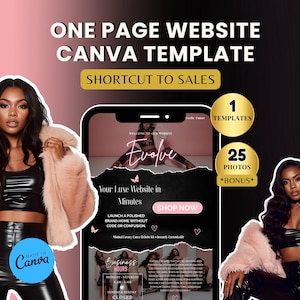 Lyxig ensidig webbplats Canva-mall | Design för feminin säljsida (digital nedladdning)