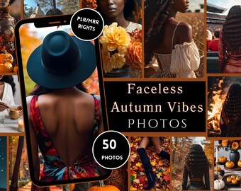 Faceless Autumn Photo Bundle – 50 Fall Stock Photos, Black Women, Cozy Aesthetic, Candles, Pumpkins, PLR MRR Rights, Faceless Stock Images