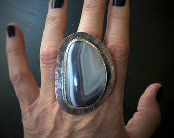 Botswana Agate “I am the Storm” Mixed Metal Copper and Sterling Silver Ring - US 8