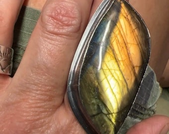 Labradorite and Sterling Silver Statement Ring - US 8