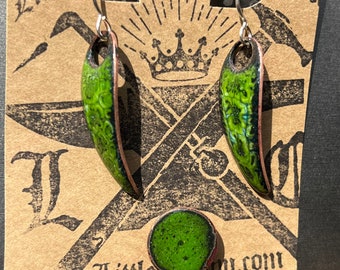 Green Enamel on Copper Earrings