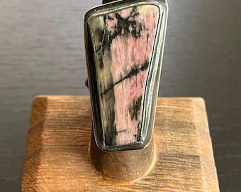 Rhodonite “Slab Cab” Sterling Silver Ring - US 8.5