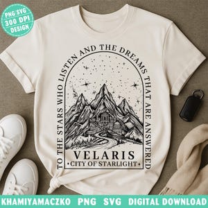 Velaris City of Starlight png, ACOTAR till stjärnorna som lyssnar png, Night Court Mountain SJM digital nedladdning, boklig merchandisedesign bild 4