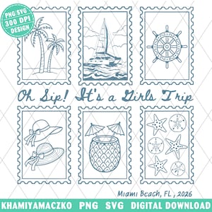 Oh Sip Its a Girls Trip Png, Miami Beach 2026 Png Design, Tropical Bachelorette PNG, Postage Stamp Style, Group Vacation Cut File