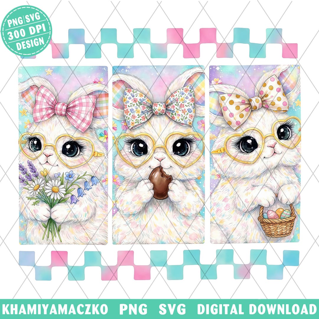 Cute Easter Bunny PNG Sublimation Design, Pastel Trio Rabbit Clipart ...