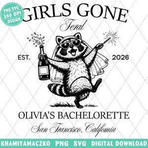 Custom Girls Gone Feral Raccoon Bachelorette PNG, Funny Bride Squad Design, San Francisco Bachelorette, Party Animal Digital Download