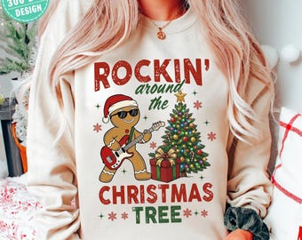 Rocking around the Christmas Tree Png, Gingerbread Christmas Boy Shirt Design, Kids Distressed Xmas Sublimation, Digital Download