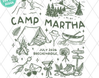 Camp Bachelorette PNG, anpassad campingflickresa, Breckenridge Mountain Weekend, vandring och vin Clip Art, digital nedladdning