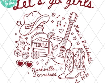 Lets Go Girls Png, Nashville Bachelorette Png, Anpassad Cowgirl Bachelorette Party Design, Western Girls Trip T-shirt Png, Digital Nedladdning