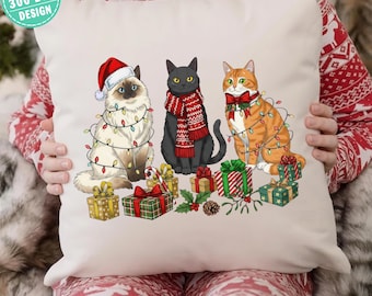 Meowy Christmas Png, Cat Lovers Png, Cute Cats with Santa Claus Hat Png Design, Xmas Cat Png, Merry Christmas Png, Christmas Cat Png