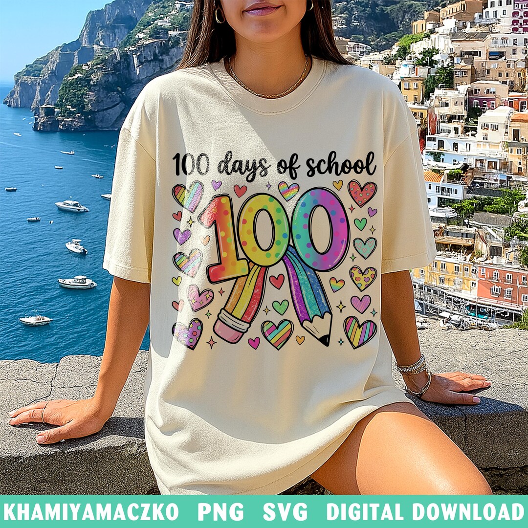100 Days of School PNG Sublimation Design, Rainbow Pencil 100th Day ...