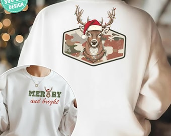 Christmas Deer Hunting Camo Png, Merry and Bright Holiday Deer Head Sublimation, Camo Deer Christmas, Country Holiday Shirt Digital Download