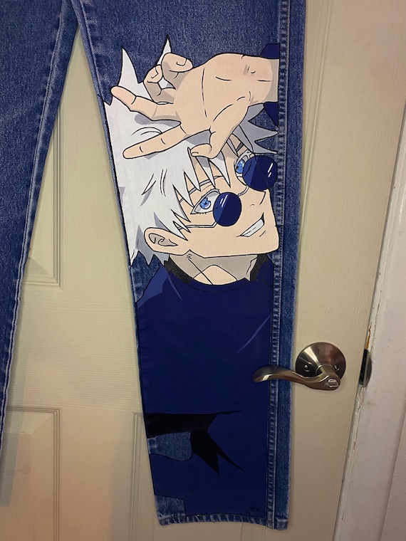 Custom 1/1 Hand Painted Anime Jeans JUJUTSU KAISEN Satoru Custom 1/1 Hand Painted Anime Jeans JUJUTSU KAISEN Satoru