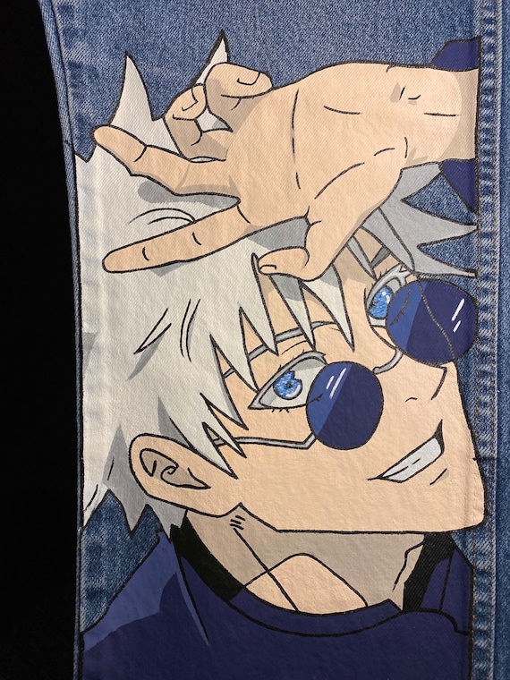 Custom 1/1 Hand Painted Anime Jeans JUJUTSU KAISEN Satoru Custom 1/1 Hand Painted Anime Jeans JUJUTSU KAISEN Satoru
