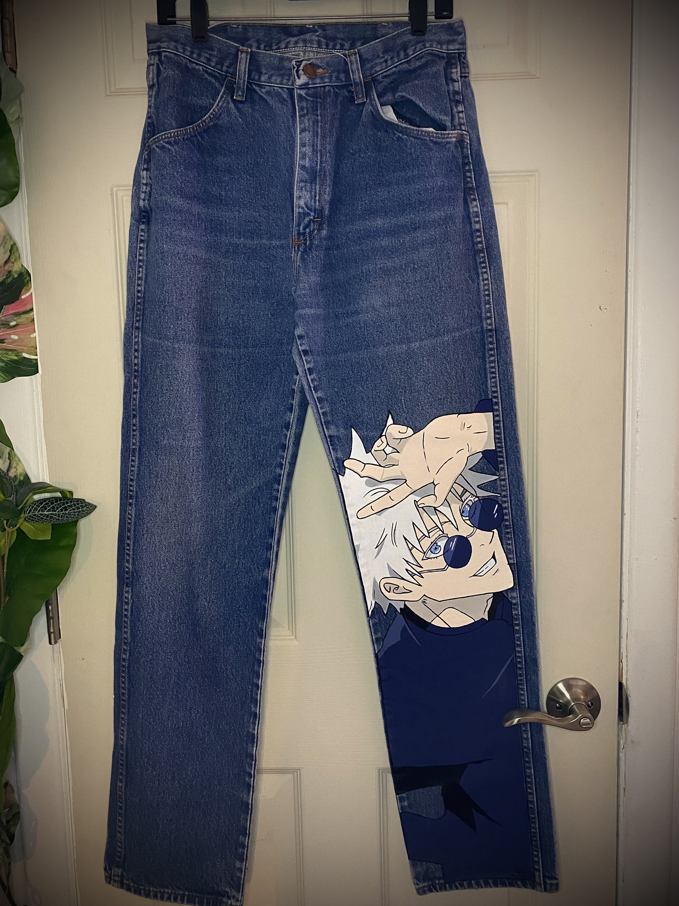 Custom 1/1 Hand Painted Anime Jeans JUJUTSU KAISEN Satoru Custom 1/1 Hand Painted Anime Jeans JUJUTSU KAISEN Satoru