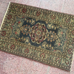 3x4 Handmade Small Floral Persian Rug, Oriental Small Green Rug, Vintage Small Area Rug, Wool Rug 3x4 image 1