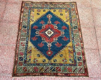 3x4 Vintage Turkse Anatolische Wollen Rug Handgemaakt Veelkleurig Klein Tapijt