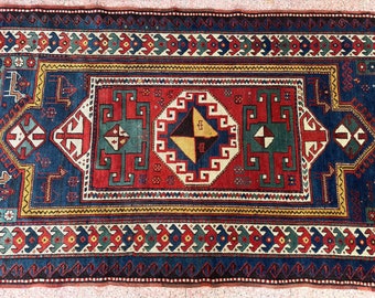 Handknotted Pre-1900 Antique Caucasian Kazak Rug 4x7