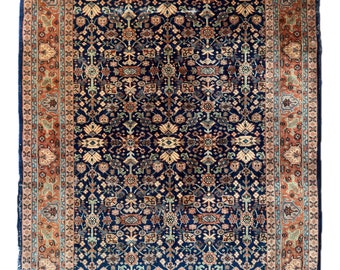 6x8 Vintage Persian Oriental Rug, İndigo, Terracotta