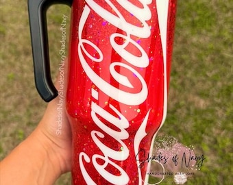 Custom Red Glitter Coca-Cola Tumbler | Personalized Coke Cup