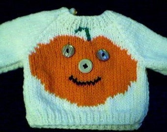 Handmade Halloween Pumpkin Jack O Lantern Sweater for 15" Bitty Baby Doll