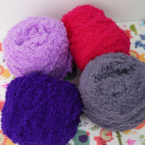 Série violette et rouge 4 couleurs - 100 g de laine pour ours en peluche, Phildar DOUCE, laine douce pour bébé, laine poilue, laine pelucheuse, laine jouet, laine enfant