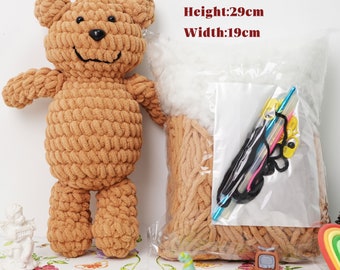 Kit de ganchillo de oso de peluche hecho a mano marrón, haz tu propio kit, kit de animales para principiantes, proyecto de artesanía para principiantes, viene con tutorial