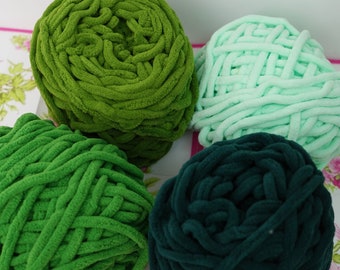 Gehaakt pluche garen, groene 4 kleuren startset, roving, gehaakte roving, breikatoengaren, amigurumigaren, Premier PARFAIT Roving