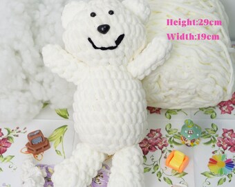 Kit de ganchillo de oso de peluche hecho a mano blanco, haga su propio kit, kit de animales para principiantes, proyectos de artesanía para principiantes, viene con tutorial