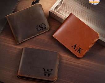 Engraved Genuine Leather Wallet, Personalized Engraved Wallet, Custom Name Wallet, Initial Monogram Wallet, Boyfriend Father's Gifts For him