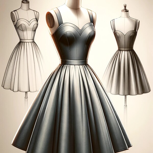 Elegant Full Circle Skirt Dress Pattern | Heart-Shaped Bodice | Digital Download for Tailors and Home Sewing Enthusiasts