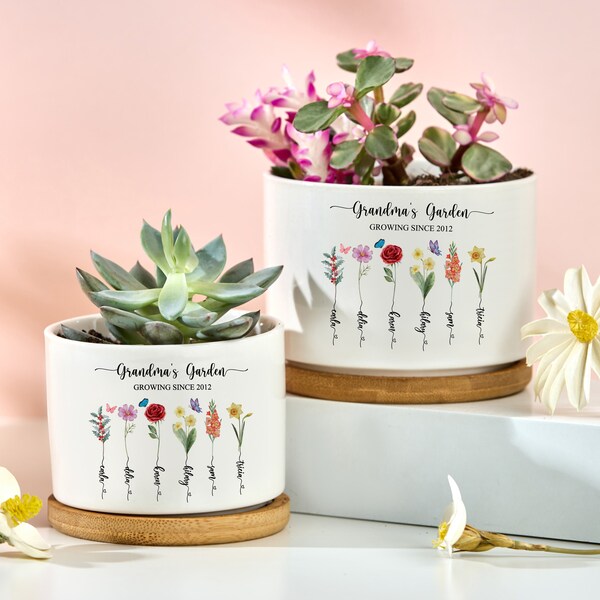 Oma cadeau, gepersonaliseerde bloempot, gepersonaliseerde cadeaus voor moeder, oma's tuin, buiten bloempot, geboorte bloem moeder geschenken van dochter