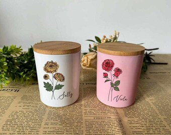 Birth Month Flower Personalized Mother's Day Farmhouse Candle Jar, Custom Candle, Scented Candle, Birth Flower Candle, Birthday Gift for Her