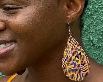 African Earrings, Afrocentric Kente Inspired Earrings, **DOUBLE SIDED** Earrings, Black Woman  Earrings, Hypoallergenic Earrings