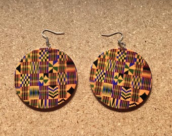 Afrocentric Kente Inspired Earrings, African Earrings, **DOUBLE SIDED** Earrings,, Black Woman  Earrings, Hypoallergenic Earrings