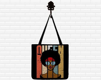 Black Queen Tote, Black Girl Afro Tote, Africa Bag,  Tote Bag Purse, Gift for her, Gift for Mom, Gift for Girlfriend