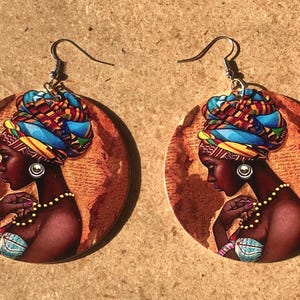 African Earrings, Afrocentric Wooden Earrings, African Earrings, Black Woman  Earrings, Dangle Earrings, Hypoallergenic Earrings