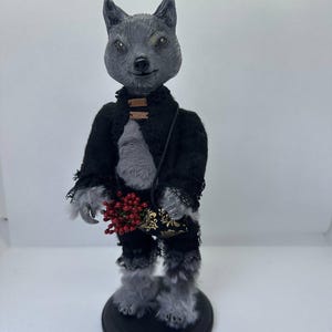 LOUIS, young wolf art doll, furry, soft, home collectible interior decor fantasy art doll with animal head