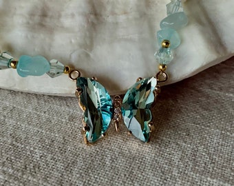 Vintage Elegance: Baby Blue Butterfly Dainty Necklace