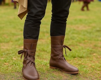 Mens PU Leather Viking Boots: Renaissance Medieval Pirate Shoes