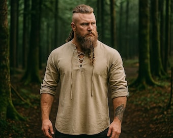 Túnica Viking Masculina para Cosplay, Túnica Medieval para Feira Renascentista, Camisa Pirata Masculina Renascentista, Traje para LARP