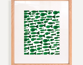 Green Fish - Art Print. Original illustration. Made in Melbourne. (A4/A3)