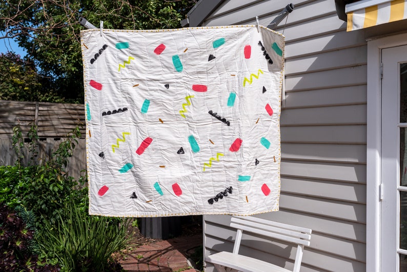 Handmade using Organic Screen Printed Spin Spin Fabric Quilt #5