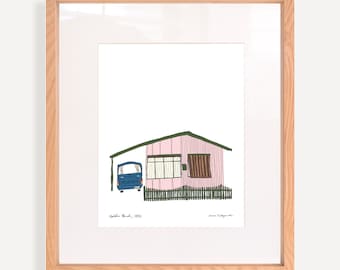 Golden Beach House - Art Print. Original illustration. (A4/A3)