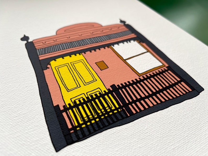 Fitzroy House with a Yellow Door Art Print. Original illustration of Melbourne Terrace House. A4/A3 image 3