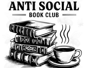 Anti Social Book Club PNG SVG, Introverted Reader Retro, Bookish Design Png, Vintage Romance, Retro Wavy Book Lover Digital Download