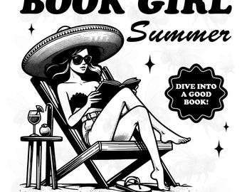 Livre fille été PNG SVG, été drôle de sirène, plage livre Png, amateur de livres Svg, chemise de lecteur livresque, vacances Png, noix de coco fille Png