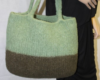 Knitted Felted Handbag, Knit Handbag, Women's Handbag, Felted Handbag, Wool & Mohair Handbag, Two Toned Green Handbag, Chic Felted Handbag